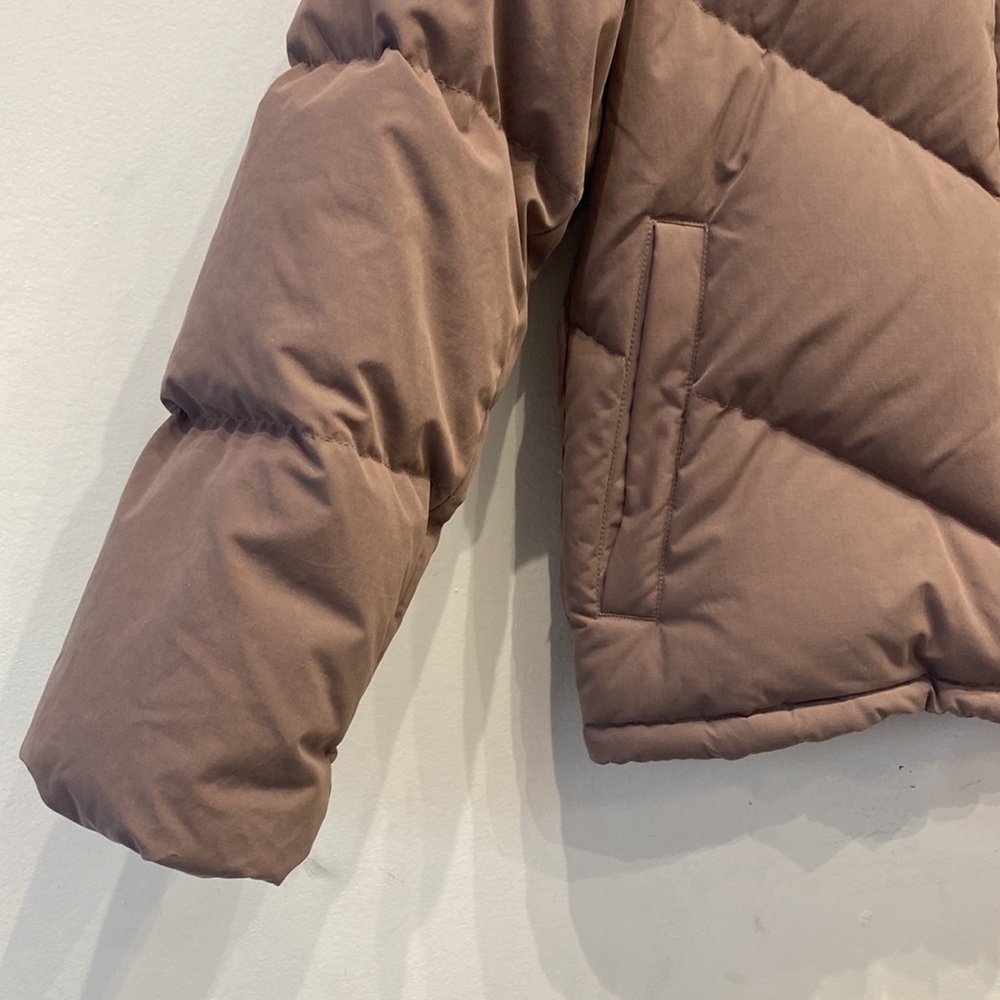 SOLD Aritzia Wilfred 2XS Stone Taupe Brown The Cloud Puff Jacket Short Zip Coat - Picture 4 of 7